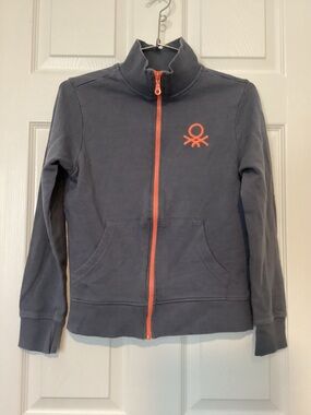 United Colors Of Benetton Navy Zip-Up Hoodie with Coral Accents